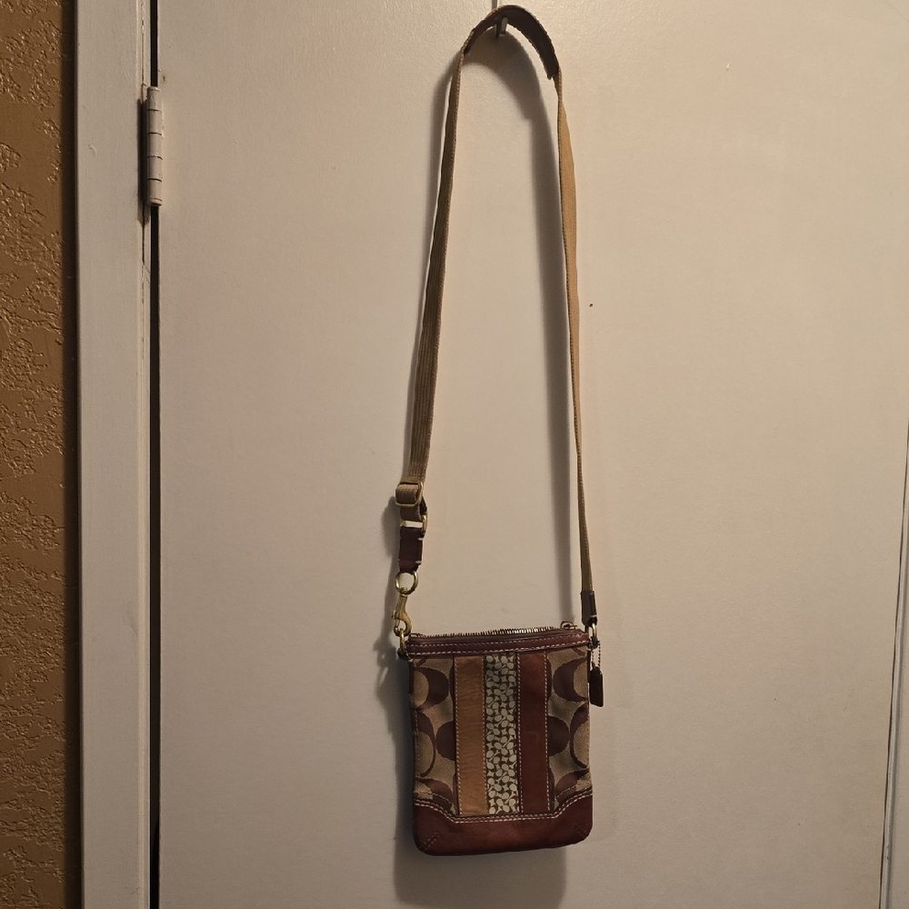 Brown and Tan Coach Crossbody Bag